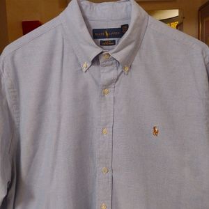 Polo Ralph Lauren Slim Fit Stretch Oxford Long Sleeve Cotton Shirt Solid Blue